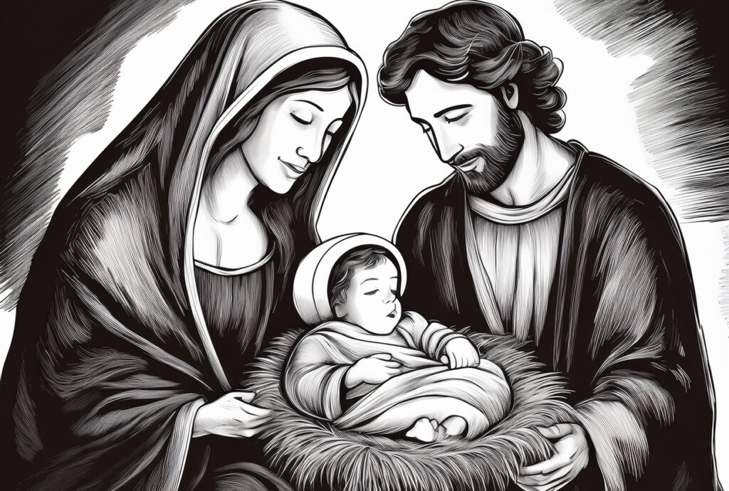 Maria, Josef und Jesus Baby - Krippendarstellung / Bild KI generiert